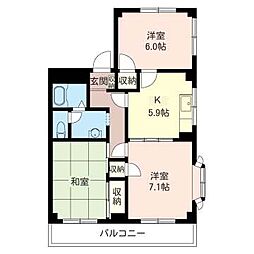 ウッディーベル弐番館 3Kの間取図画像