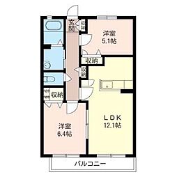 クレストハル 2LDKの間取図画像