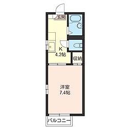 エトワール弘明寺 1Kの間取図画像
