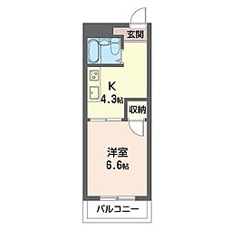 アルス森 1Kの間取図画像