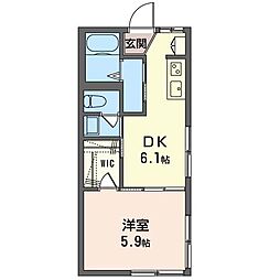 リバーハイツ中浜 1DKの間取図画像