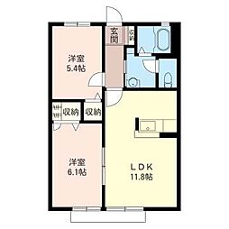 グリーングラスK 2LDKの間取図画像