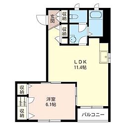 サニーサイド三ッ沢 1LDKの間取図画像