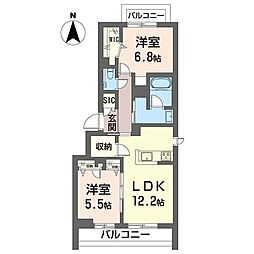 シャーメゾングラシア 2LDKの間取図画像