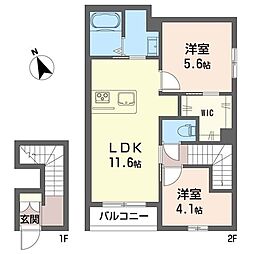 セレネ三ツ沢 2LDKの間取図画像