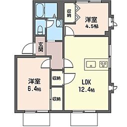 リバーサイド 1階2LDKの間取り