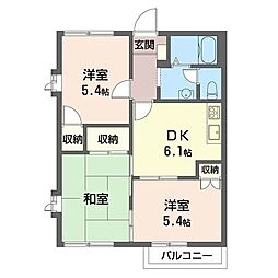 パークヒルB棟 3DKの間取図画像