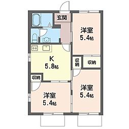 フラワーハイツD棟 3Kの間取図画像
