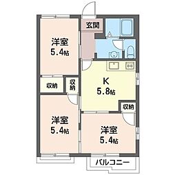 フラワーハイツD棟 3Kの間取図画像