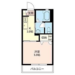 ジュネス2 1Kの間取図画像