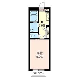 メゾンU 1Kの間取図画像