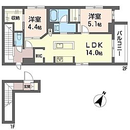 アエリス 2LDKの間取図画像