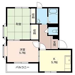 ゴールドクレストB棟 2Kの間取図画像