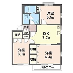 ロイヤルハイム野川B 3DKの間取図画像