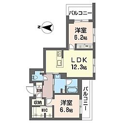 アドミラドール 2LDKの間取図画像
