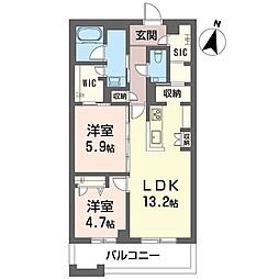 アウトリガー 2LDKの間取図画像