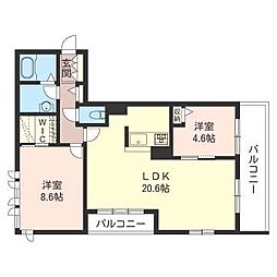 グレイシャスあざみ野C 2LDKの間取図画像