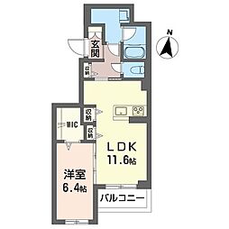 プリムベール岸町 00202 2階1LDKの間取り