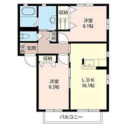 サンヒルズ湘南B 2LDKの間取図画像