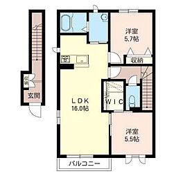 グランセナ 2階2LDKの間取り