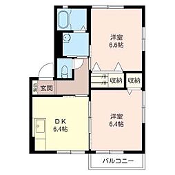 グランドールB 2DKの間取図画像