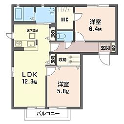 パインハイツ嵐山B 2LDKの間取図画像