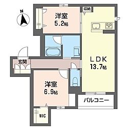 アルベロアルト 2LDKの間取図画像