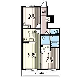 メゾンティエドゥール2 2LDKの間取図画像