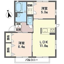 レイク・シャイン2 2LDKの間取図画像