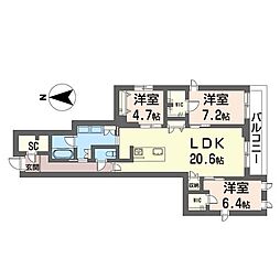 ウィズプラス浦和美園　ウエスト　Ａ棟 2階3LDKの間取り