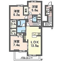 シャンペトルII 2階3LDKの間取り