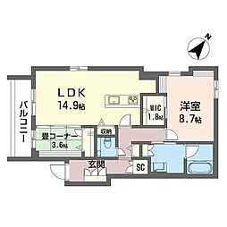 withplus浦和美園WestB棟 2LDKの間取図画像