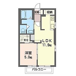 ラ・ルミエール 1階1LDKの間取り