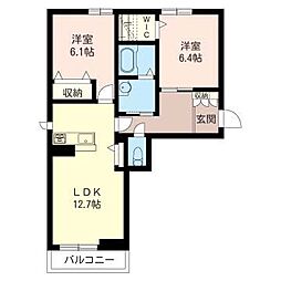 Ｏｒｃｈｉｄ　Ｂ棟 2階2LDKの間取り