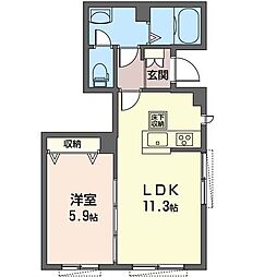 パルティーレ壱番館 1LDKの間取図画像