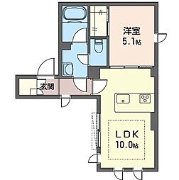 クオリスタ 2階1LDKの間取り