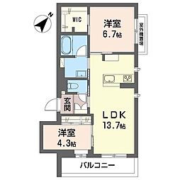 プレシクール 2LDKの間取図画像