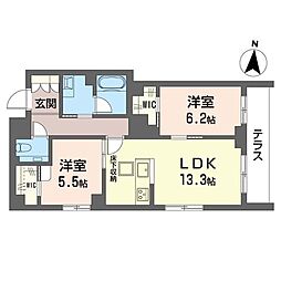 ルガール山王 2LDKの間取図画像