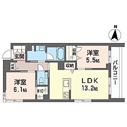ルガール山王 2LDKの間取図画像