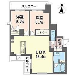 ルガール山王 2LDKの間取図画像