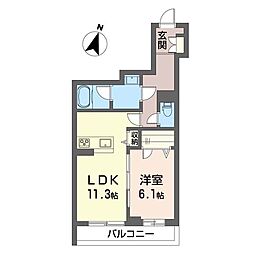 ハピネスルーム美園 1階1LDKの間取り