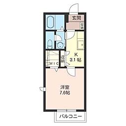 エクセルコート 1階1Kの間取り