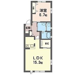 カサベルデ・エス 1階1LDKの間取り