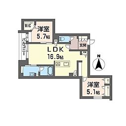 ゼフィールメゾン二俣川2 2LDKの間取図画像