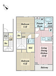 グランコンフォール幕張 2階2LDKの間取り