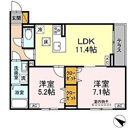 D-ROOM新宿I-A 1階2LDKの間取り