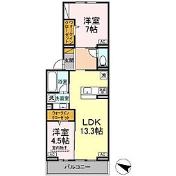 D-ROOM弁天IV 301 3階2LDKの間取り