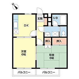 タウンシャイン若葉A 2DKの間取図画像