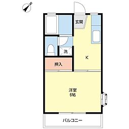 ハイツオークス2 1Kの間取図画像