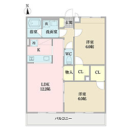 クレシア 2LDKの間取図画像